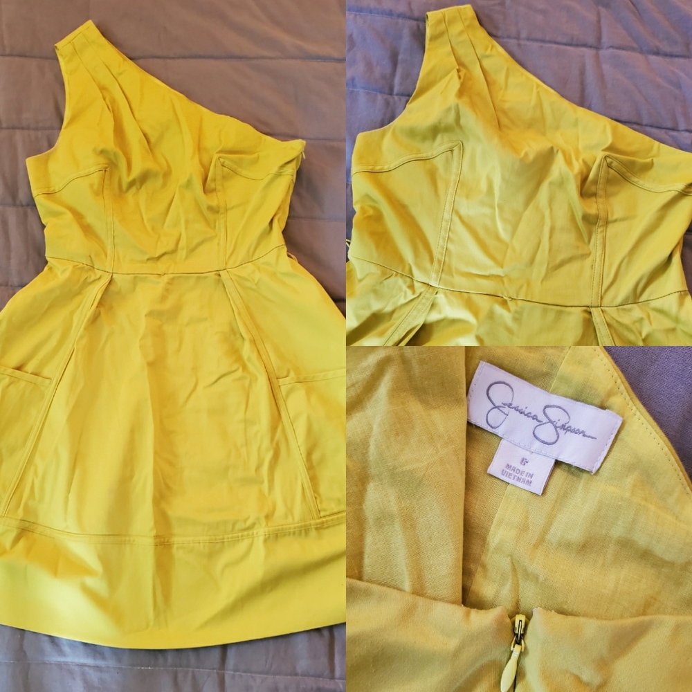 Jessica Simpson, one shoulder dress, green
